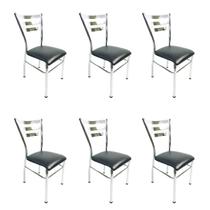 Kit 6 Cadeiras de COZINHA com reforço cromada assento preto - Poltronas do Sul