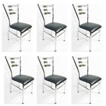 Kit 6 Cadeiras de COZINHA com reforço cromada assento preto - Poltronas do Sul