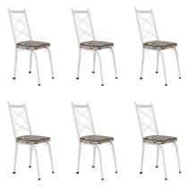 Kit 6 Cadeiras de Cozinha Delaware Estampado Cedro Pés de Ferro Branco - Pallazio