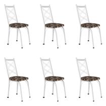 Kit 6 Cadeiras de Cozinha Delaware Estampado Mosaico Palha Pés de Ferro Branco - Pallazio