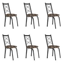 Kit 6 Cadeiras de Cozinha Delaware Estampado Mosaico Palha Pés de Ferro Preto - Pallazio