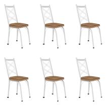 Kit 6 Cadeiras de Cozinha Delaware Estampado Rattan Bege Pés de Ferro Branco - Pallazio