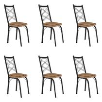 Kit 6 Cadeiras de Cozinha Delaware Estampado Rattan Bege Pés de Ferro Preto - Pallazio