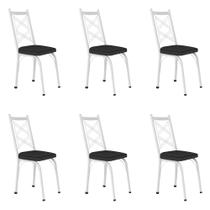 Kit 6 Cadeiras de Cozinha Delaware material sintético Preto Pés de Ferro Branco - Pallazio