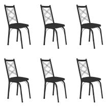 Kit 6 Cadeiras de Cozinha Delaware material sintético Preto Pés de Ferro Preto - Pallazio