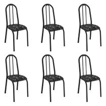 Kit 6 Cadeiras de Cozinha Flórida Estampado Preto Florido Pés de Ferro Preto - Pallazio