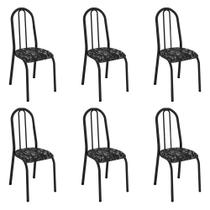 Kit 6 Cadeiras de Cozinha Flórida Estampado Preto Florido Pés de Ferro Preto - Pallazio Kit 6 Cadeiras de Cozinha Flórida Estampado Preto Florido Pés de Ferro Preto - Pallazio