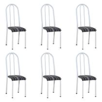 Kit 6 Cadeiras de Cozinha Flórida Estampado Preto Listrado Pés de Ferro Branco - Pallazio Kit 6 Cadeiras de Cozinha Flórida Estampado Preto Listrado Pés de Ferro Branco - Pallazio
