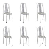 Kit 6 Cadeiras de Cozinha Geórgia Estampado Linho Prata Pés de Ferro Branco - Pallazio
