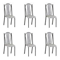 Kit 6 Cadeiras de Cozinha Geórgia Estampado Linho Prata Pés de Ferro Preto - Pallazio