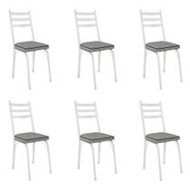 Kit 6 Cadeiras de Cozinha Luisiana Estampado Platina Pés de Ferro Branco - Pallazio Kit 6 Cadeiras de Cozinha Luisiana Estampado Platina Pés de Ferro Branco - Pallazio