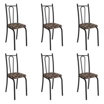 Kit 6 Cadeiras de Cozinha Montana Estampado Mosaico Palha Pés de Ferro Preto - Pallazio