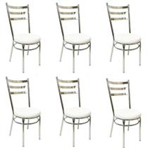 Kit 6 Cadeiras de Cozinha Redonda Reforçada Cromada Assento Grosso Branco
