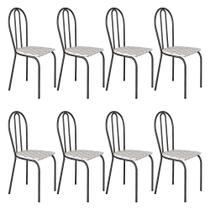 Kit 6 Cadeiras de Cozinha Texas Estampado Capitonê Pés de Ferro Cromo Preto - Pallazio