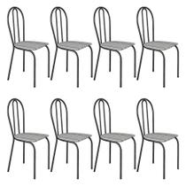 Kit 6 Cadeiras de Cozinha Texas Estampado Linho Pés de Ferro Cromo Preto - Pallazio