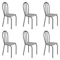 Kit 6 Cadeiras de Cozinha Texas Estampado Linho Pés de Ferro Cromo Preto - Pallazio