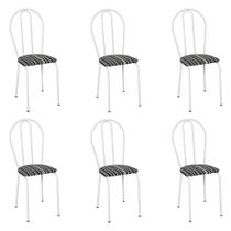 Kit 6 Cadeiras de Cozinha Texas Estampado Listrado Pés de Ferro Branco - Pallazio