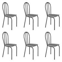 Kit 6 Cadeiras de Cozinha Texas Estampado Listrado Pés de Ferro Cromo Preto - Pallazio