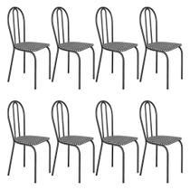 Kit 6 Cadeiras de Cozinha Texas Estampado Preto com Branco Pés de Ferro Cromo Preto - Pallazio
