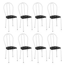 Kit 6 Cadeiras de Cozinha Texas Estampado Preto Florido Pés de Ferro Branco - Pallazio