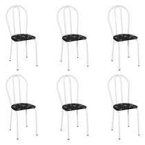 Kit 6 Cadeiras de Cozinha Texas Estampado Preto Florido Pés de Ferro Branco - Pallazio Kit 6 Cadeiras de Cozinha Texas Estampado Preto Florido Pés de Ferro Branco - Pallazio
