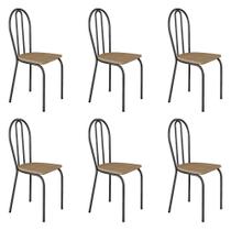 Kit 6 Cadeiras de Cozinha Texas Estampado Rattan Pés de Ferro Cromo Preto - Pallazio