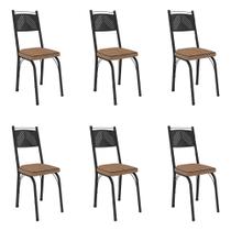 Kit 6 Cadeiras de Cozinha Virginia Estampado Rattan Bege Pés de Ferro Preto - Pallazio