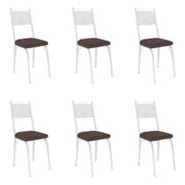 Kit 6 Cadeiras de Cozinha Virginia Estampado Tecelão Cacau Pés de Ferro Branco - Pallazio