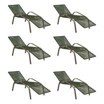 Kit 6 Cadeiras de Descanso Jade em Corda Náutica Verde e Alumínio Champagne