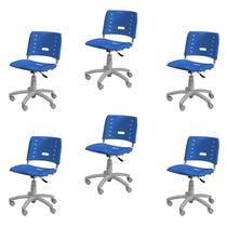 Kit 6 Cadeiras de Escritório Base Giratória Elo Azul/Cinza