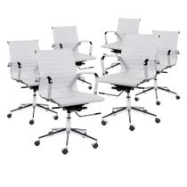 Kit 6 Cadeiras de Escritório Executiva Giratória PU Branco