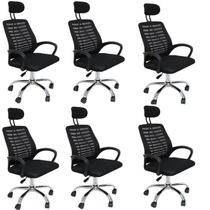 Kit 6 Cadeiras de Escritório Presidente Tela Mesh Cádis Kit 6 Cadeiras de Escritório Presidente Tela Mesh Cádis
