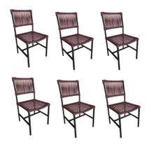 Kit 6 Cadeiras de Jantar Área Externa em Corda Náutica Bordô Base Aluminio Preto França Linha Plus Kit 6 Cadeiras de Jantar Área Externa em Corda Náutica Bordô Base Aluminio Preto França Linha Plus