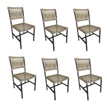 Kit 6 Cadeiras de Jantar Área Externa em Corda Náutica Nude Base Aluminio Preto França Linha Plus Kit 6 Cadeiras de Jantar Área Externa em Corda Náutica Nude Base Aluminio Preto França Linha Plus