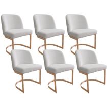 Kit 6 Cadeiras De Jantar Cléo Base Ouro Fosco Linho Bouclé Off White - Nexta Casa Kit 6 Cadeiras De Jantar Cléo Base Ouro Fosco Linho Bouclé Off White - Nexta Casa