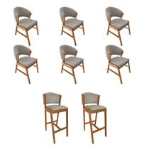 Kit 6 Cadeiras de Jantar Debora Madeira Maciça com 2 Banquetas Ana Cerejeira Premium Linho Bege Kit 6 Cadeiras de Jantar Debora Madeira Maciça com 2 Banquetas Ana Cerejeira Premium Linho Bege