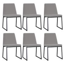 Kit 6 Cadeiras de Jantar Decorativa Base Aço Preto Javé Linho Cinza G17 - Gran Belo