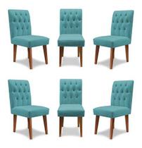 Kit 6 Cadeiras De Jantar Decorativa Gabi Suede Azul Turquesa