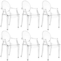 Kit 6 Cadeiras de Jantar Design Ghost Acrílica Transparente com Braço