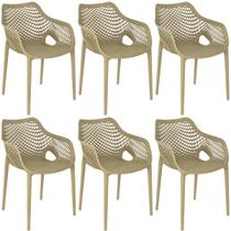 Kit 6 Cadeiras de Jantar Design Suits com Braços Empilhável em Polipropileno - Nude