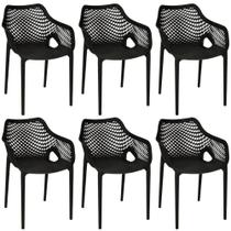 Kit 6 Cadeiras De Jantar Design Suits Com Braços Empilhável Em Polipropileno - Preto