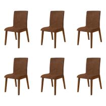 Kit 6 Cadeiras de Jantar Diamante Estofada em Tecido Sintético Caramelo Base Madeira Maciça Imbuia - HOME NOBRE