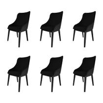 Kit 6 Cadeiras de Jantar Elisa Nobre Estofada Liso Tecido Sintético Preto Base Madeira Maciça Preto