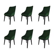 Kit 6 Cadeiras de Jantar Elisa Nobre Estofada Liso Veludo Verde Base Madeira Maciça Preto