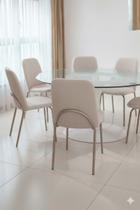 Kit 6 Cadeiras De Jantar Em Linho E material sintético Off White Kit 6 Cadeiras De Jantar Em Linho E material sintético Off White