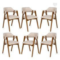 Kit 6 Cadeiras de Jantar em Madeira Lua Estofada Linho Bege L59 RMI