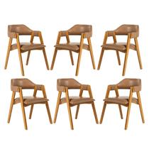 Kit 6 Cadeiras de Jantar em Madeira Lua Estofada material sintético Caramelo L85 RMI Kit 6 Cadeiras de Jantar em Madeira Lua Estofada material sintético Caramelo L85 RMI