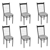 Kit 6 Cadeiras de Jantar Estela Estofado em Linho - Cinza