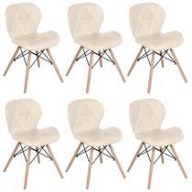 Kit 6 Cadeiras de jantar estofada Charles Eames Eiffel Slim Wood confort Creme Kit 6 Cadeiras de jantar estofada Charles Eames Eiffel Slim Wood confort Creme