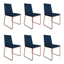 Kit 6 Cadeiras de Jantar Estofada Lille Base Bronze Veludo Azul Marinho - Montanaris Decor